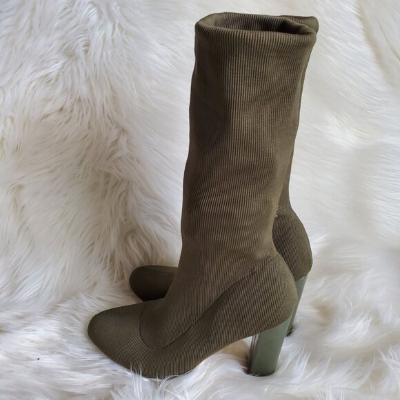 Steve Madden Olive Pull On Mid-Calf Stretch Fabric Block Heel Boots SZ 8 - Picture 5 of 15